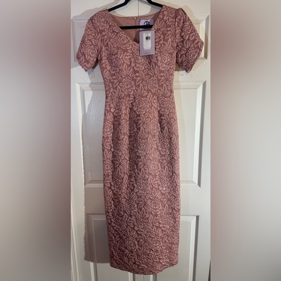 JS Collections Pink Sheath Midi Dress V-Neck Short Sleeve NWT Size 6 - Picture 1 of 4